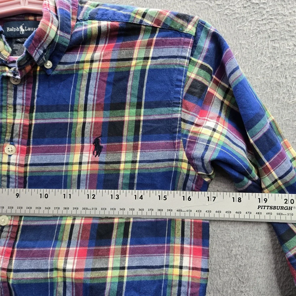 Ralph Lauren Boys Button Up Shirt M(1012) Blue Madras Polo Logo Embroidery Plaid